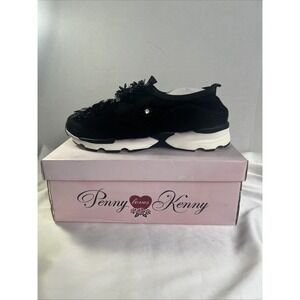 Penny Loves Kenny Shoes Womens 7 M Crook Sneakers Black Canvas Round Floral